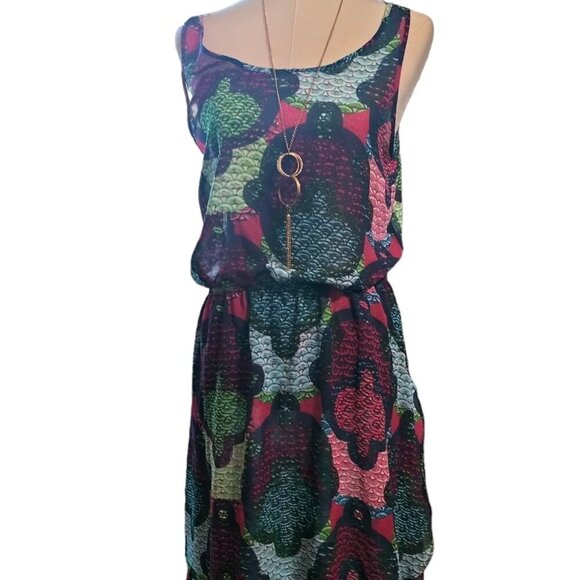 (919)H&M Women Multicolor Hi Lo Printed Dress Size M s with Cut-out - Picture 4 of 7
